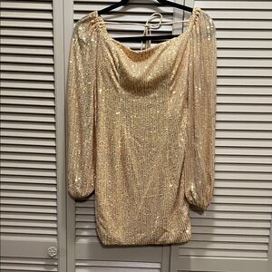 Gold Sequin Off-Shoulder Long Sleeve Dress